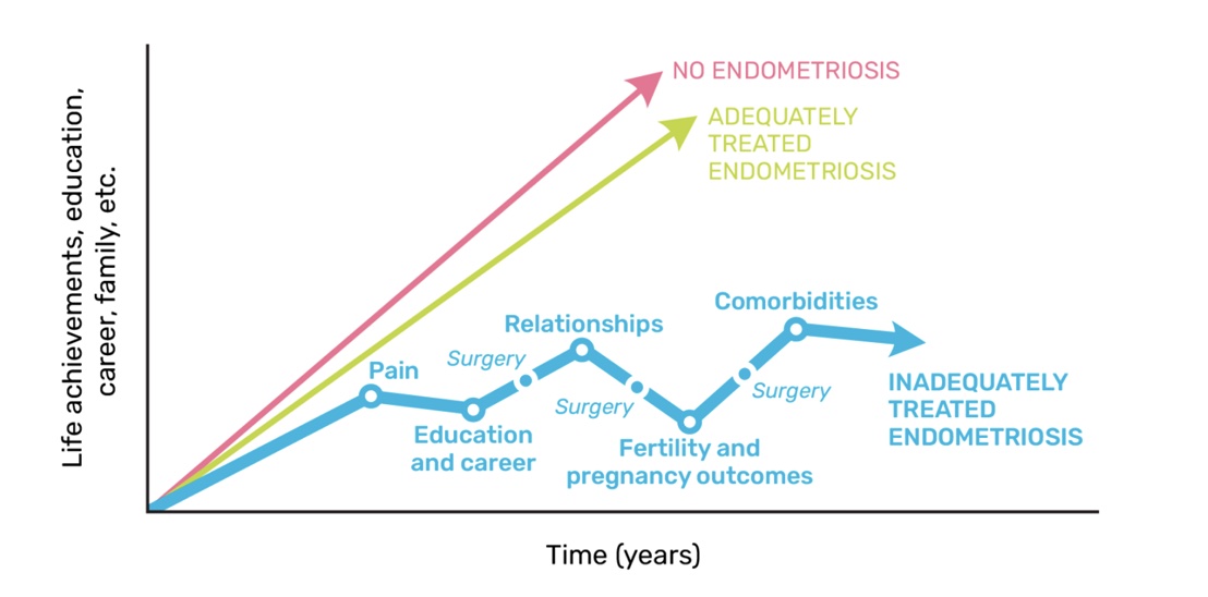 Graph showing life achievements over time related to endometriosis